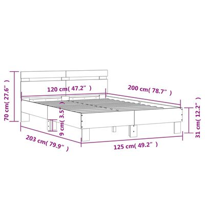 vidaXL Posteljni okvir z vzglavjem dimljen hrast 120x200 cm inž. les