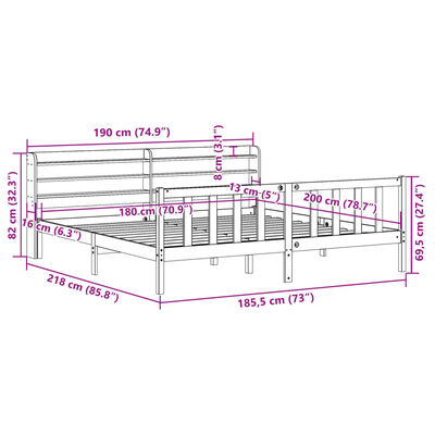 vidaXL Posteljni okvir brez vzmetnice bel 180x200 cm trdna borovina