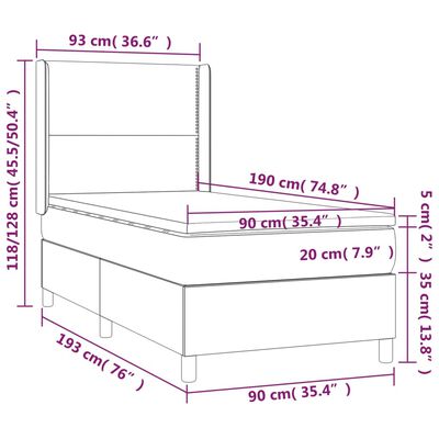 vidaXL Box spring postelja z vzmetnico LED črna 90x190 cm blago