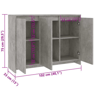 vidaXL Komoda betonsko siva 102x33x75 cm inženirski les