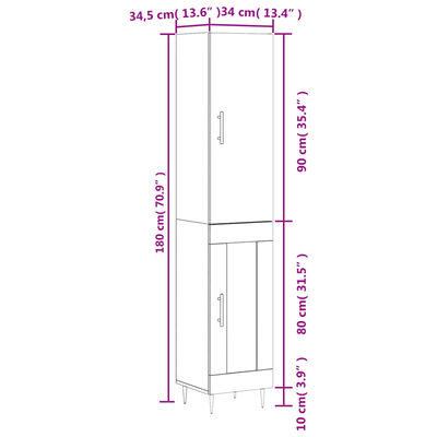 vidaXL Visoka omara betonsko siva 34,5x34x180 cm inženirski les