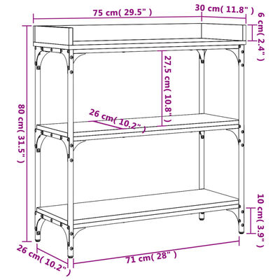 vidaXL Konzolna mizica s policami sonoma hrast 75x30x80 cm