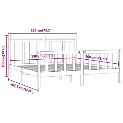 vidaXL Posteljni okvir bel iz trdne borovine 180x200 cm