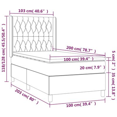 vidaXL Box spring postelja z vzmetnico LED temno modra 100x200cm žamet