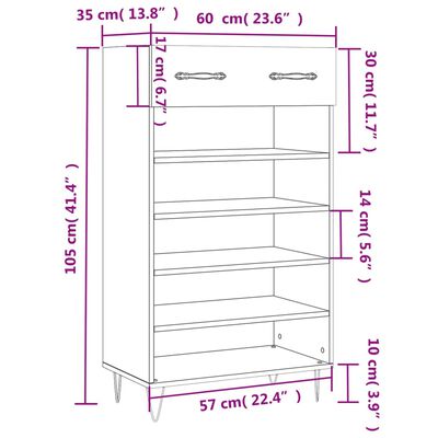 vidaXL Omarica za čevlje rjavi hrast 60x35x105 cm inženirski les