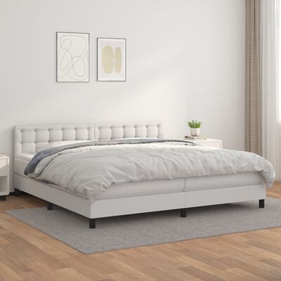 vidaXL Box spring postelja z vzmetnico bela 200x200 cm umetno usnje