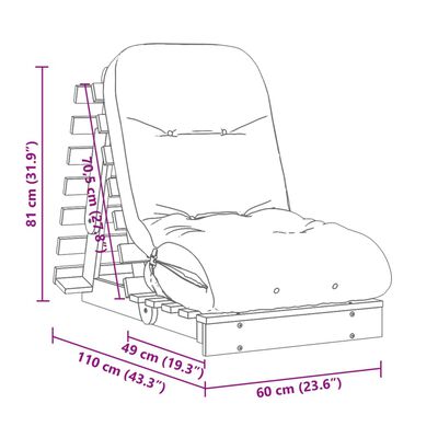 vidaXL Futon z ležiščem 60x206x11 cm impregnirana borovina