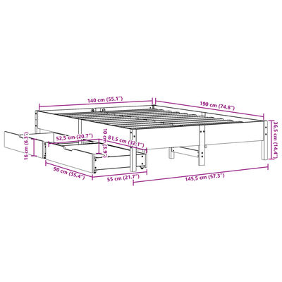 vidaXL Posteljni okvir brez vzmetnice 140x190 cm trdna borovina