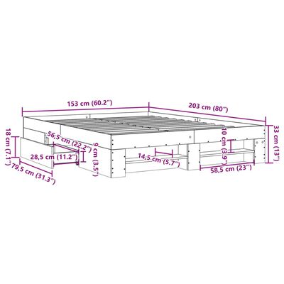 vidaXL Posteljni okvir sonoma hrast 150x200 cm inženirski les