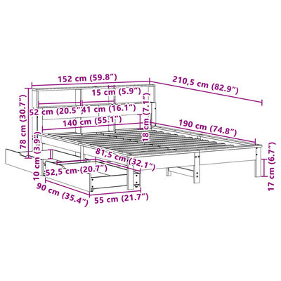 vidaXL Knjižna postelja brez vzmetnice 140x190 cm trdna borovina