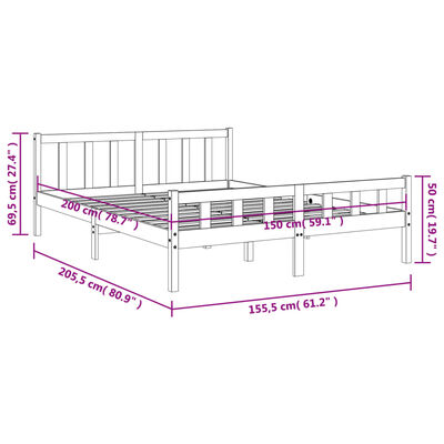 vidaXL Posteljni okvir brez vzmetnice vošč. rjav 150x200 cm borovina