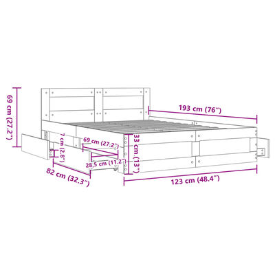 vidaXL Posteljni okvir z vzglavjem rjavi hrast 120x190 cm inž. les