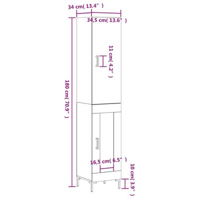 vidaXL Visoka omara bela 34,5x34x180 cm inženirski les