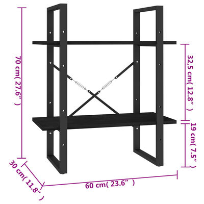 vidaXL Knjižna omara 2-nadstropna črna 60x30x70 cm trdna borovina