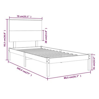 vidaXL Posteljni okvir medeno rjav iz trdnega lesa 75x190 cm