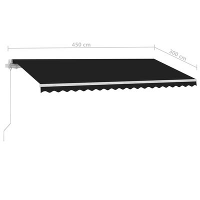 vidaXL Ročno zložljiva tenda z LED lučmi 450x300 cm antracitna