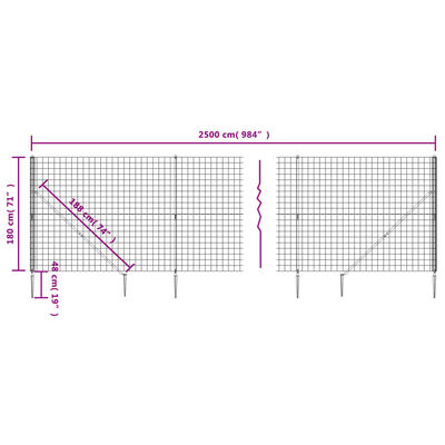 vidaXL Mrežna ograja s konicami za postavitev antracit 1,8x25 m