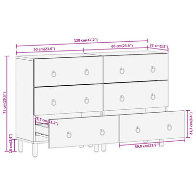 vidaXL Stranska omarica 2 kosa 60x33x75 cm trden mangov les