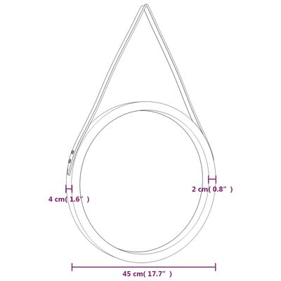 vidaXL Stensko ogledalo s trakom zlato Ø 45 cm