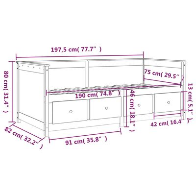 vidaXL Dnevna postelja bela 75x190 cm trdna borovina