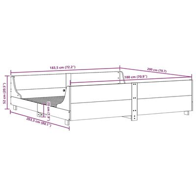 vidaXL Posteljni okvir brez vzmetnice bel 180x200 cm trdna borovina