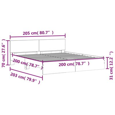 vidaXL Posteljni okvir z vzglavjem in LED 200x200 cm