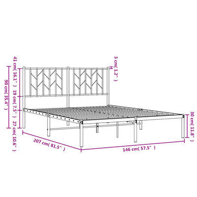 vidaXL Kovinski posteljni okvir z vzglavjem črn 140x200 cm