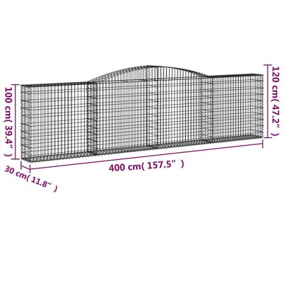 vidaXL Obokane gabion košare 4 kosi 400x30x100/120 cm pocinkano železo