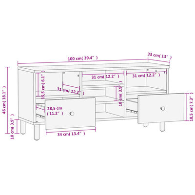 vidaXL TV omarica črna 100x33x46 cm trden mangov les