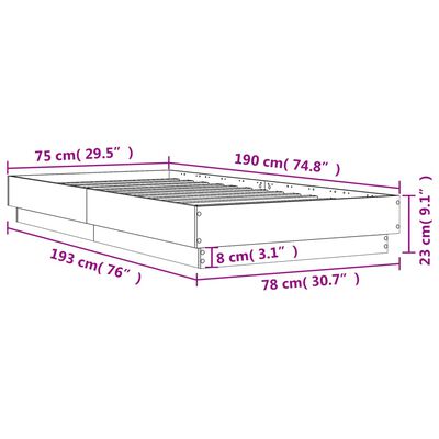 vidaXL Posteljni okvir rjav hrast 75x190 cm inženirski les