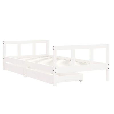 vidaXL Otroški posteljni okvir s predali bel 90x190 cm trdna borovina