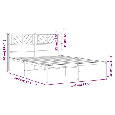 vidaXL Kovinski posteljni okvir z vzglavjem bel 140x200 cm