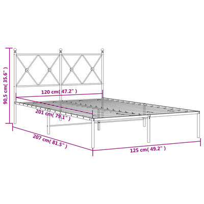 vidaXL Kovinski posteljni okvir z vzglavjem črn 120x200 cm