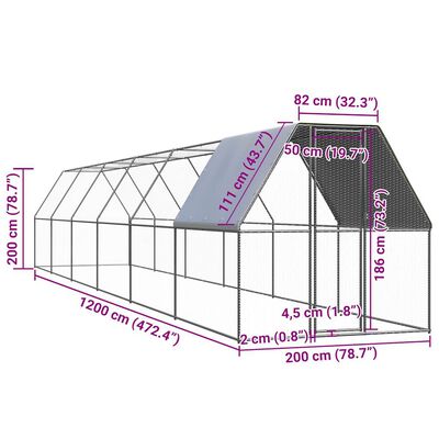 vidaXL Kokošnjak 2x12x2m pocinkano jeklo