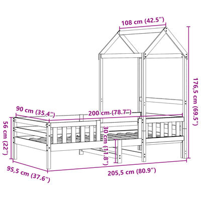 vidaXL Posteljni okvir s streho 90x200 cm trdna borovina