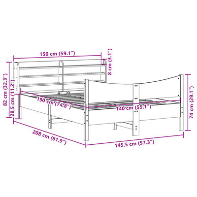 vidaXL Posteljni okvir z vzglavjem 140x190 cm trdna borovina