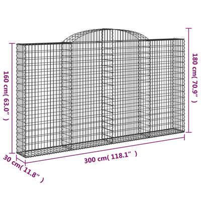 vidaXL Obokane gabion košare 7 kosa 300x30x160/180 cm pocinkano železo