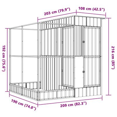 vidaXL Voliera s podaljškom srebrna 209x203x216 cm jeklo