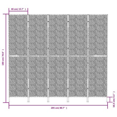 vidaXL Paravan s 5 paneli rjav 205x180 cm vodna hijacinta