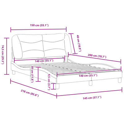 vidaXL Posteljni okvir z LED lučkami rjav 140x200 cm umetno usnje