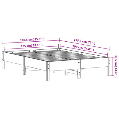 vidaXL Posteljni okvir brez vzmetnice voščeno rjav 135x190 cm borovina