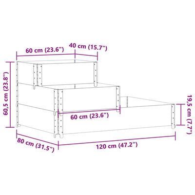 vidaXL Visoka greda 3-nadstropna črna 120x80 cm trdna borovina