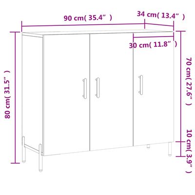 vidaXL Komoda dimljeni hrast 90x34x80 cm konstruiran les