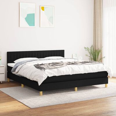 vidaXL Box spring postelja z vzmetnico črna 180x200 cm blago