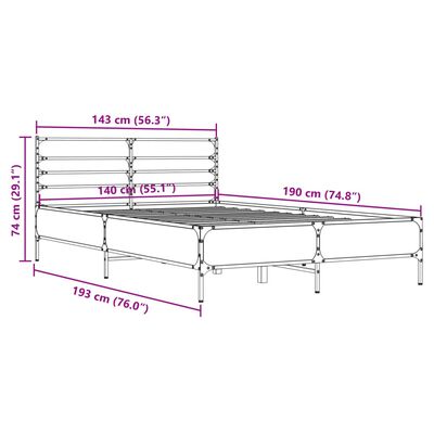 vidaXL Posteljni okvir siva sonoma 140x190 cm inž. les in kovina