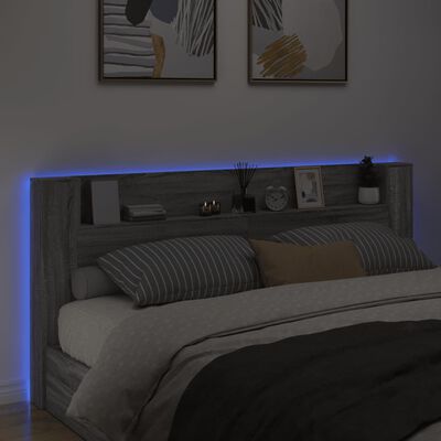 vidaXL Omarica za vzglavje postelje LED siva sonoma 220x16,5x103,5 cm