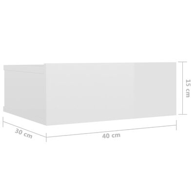 vidaXL Stenska nočna omarica visok sijaj bela 40x30x15 cm inž. les