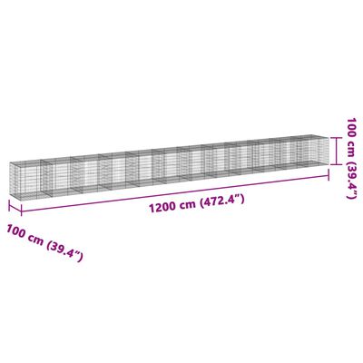 vidaXL Gabionska košara s pokrovom 1200x100x100 cm pocinkano železo