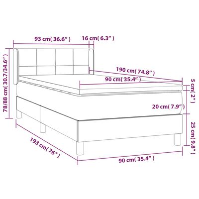 vidaXL Box spring postelja z vzmetnico svetlo siv 90x190 cm žamet