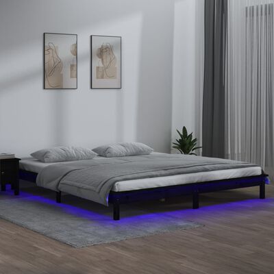 vidaXL LED posteljni okvir črn 120x190 cm trden les